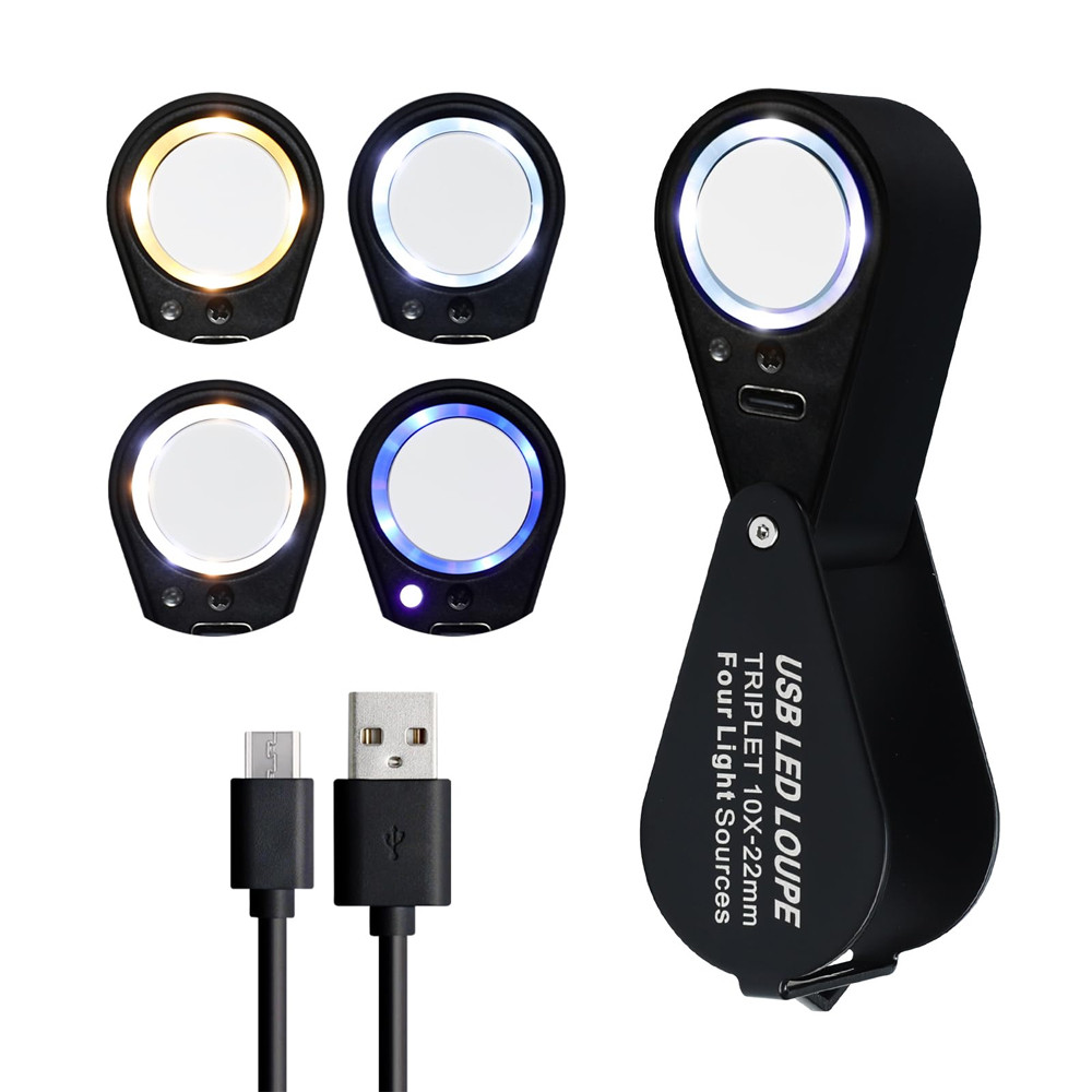 10X 20X 30X Jewelers Loupe With UV & LED Lights with Four Light Modes Portable Pocket Folable Loupe