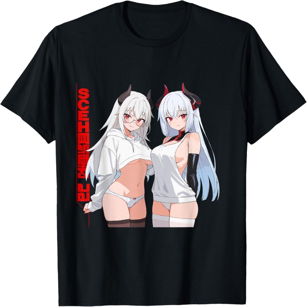 Waifu Sexy Anime Girl Glasses Horns Japanese Style T-Shirt
