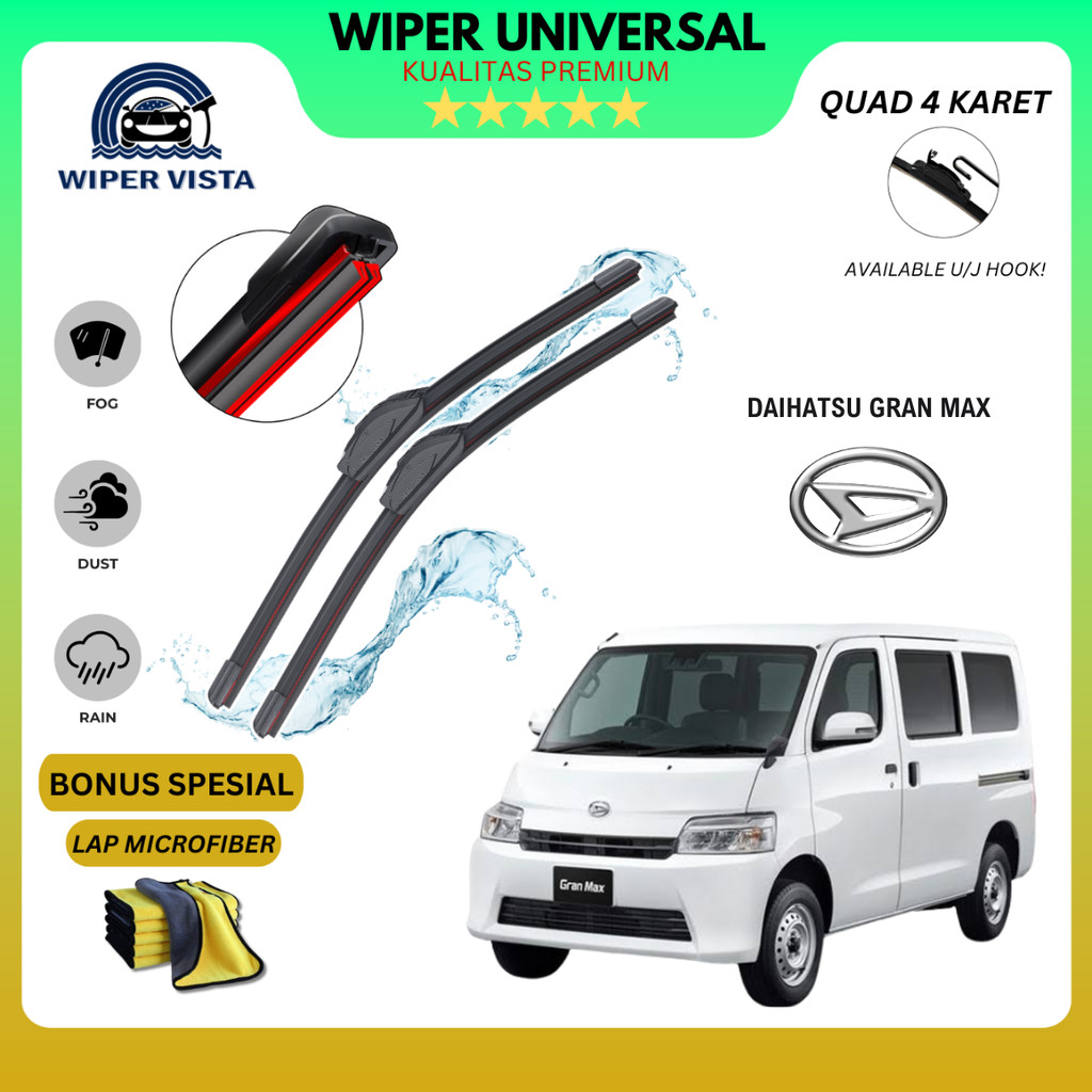 Wiper Daihatsu Grand Max Quad Kaca Depan Mobil Free Lap Microfiber