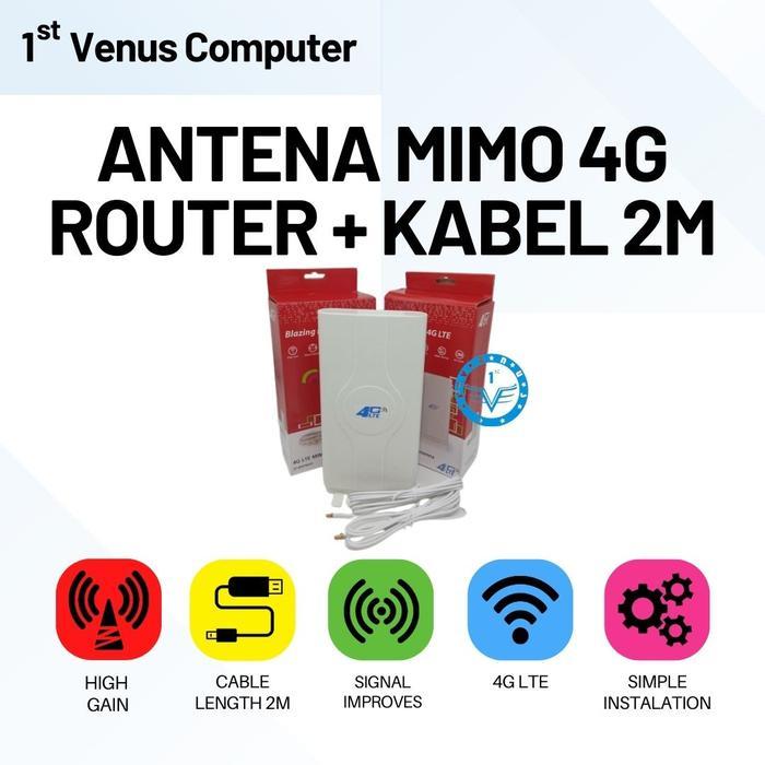 Antena Mimo 3G/4G Lte Dual Sma Antenna Penguat Signal + Kabel 2M