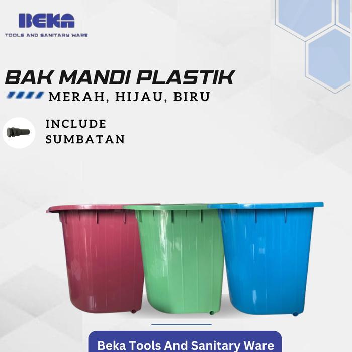 Bak Mandi Plastik Dengan Kotak Sabun Warna Biru , Hijau , Merah