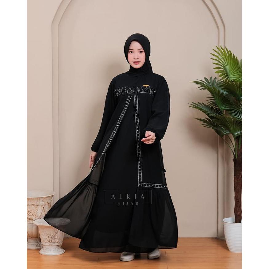 Gamis Perempuan 2026 Abaya Anak Remaja Tanggung Ceruty Babydol Mix Payet Simple Hitam Muslim Baju