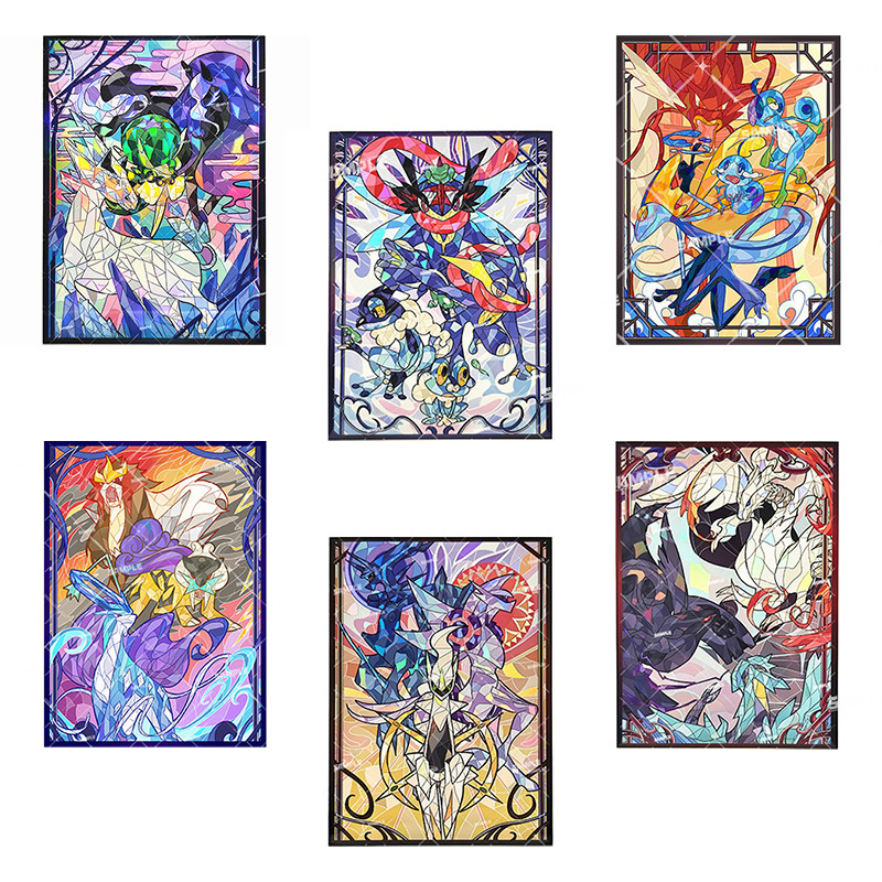 60Pcs/Set Anime Game PTCG Flash Card Sleeve Church Stained Glass Style Legendary Pokemon Arceus