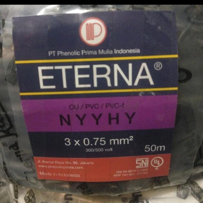 Kabel NYYHY 3x0.75 mm Kabel Listrik Serabut NYYHY 3 x 0.75 mm Eterna Hitam 1 Roll 50 meter