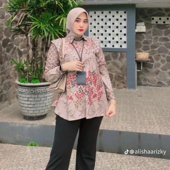 Jumbo Baju Batik Wanita Modern Kemeja Batik Wanita Batik Kondangan Monalisa Genes Kancing Pasti