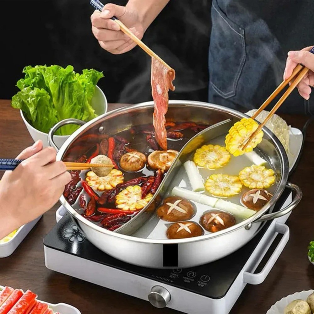 Thick Hot Pot with Divider Durable Household Hot Pot Basin Stainless Steel Soup Pot Chinese Hot Pot
