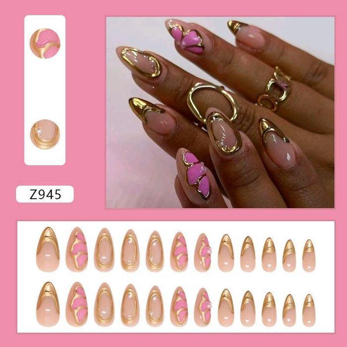 Z945- Kuku Cantik 24pcs set Kuku Palsu Fake Nails Box Free lem cair / jelly tahan air Kuku Palsu