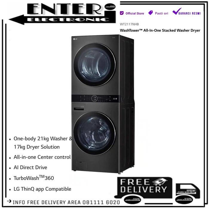 LG WT2117NHB - MESIN CUCI LG OBJET WASHTOWER WASHER 21KG + DRYER 17KG