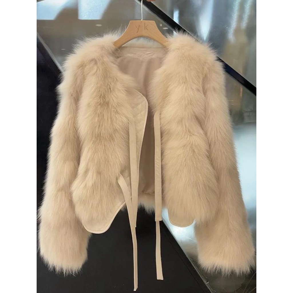 Autumn Winter Women Imitation Fox Fur Coat 2025 New Light Luxury Lace-Up Women'S Fur Coat Top Women