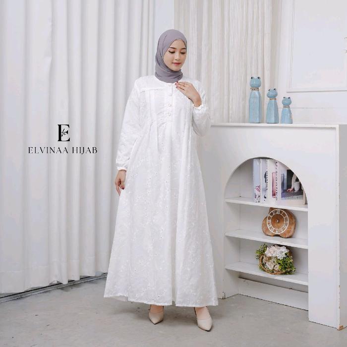 Kirana Dress Gamis Katun Bordir Bolong Premium Pasti Promo