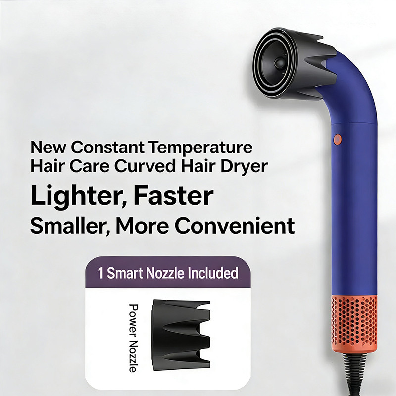 High-speed hair dryer, curved-tube hair dryer, 30-second quick drying, strong wind power,