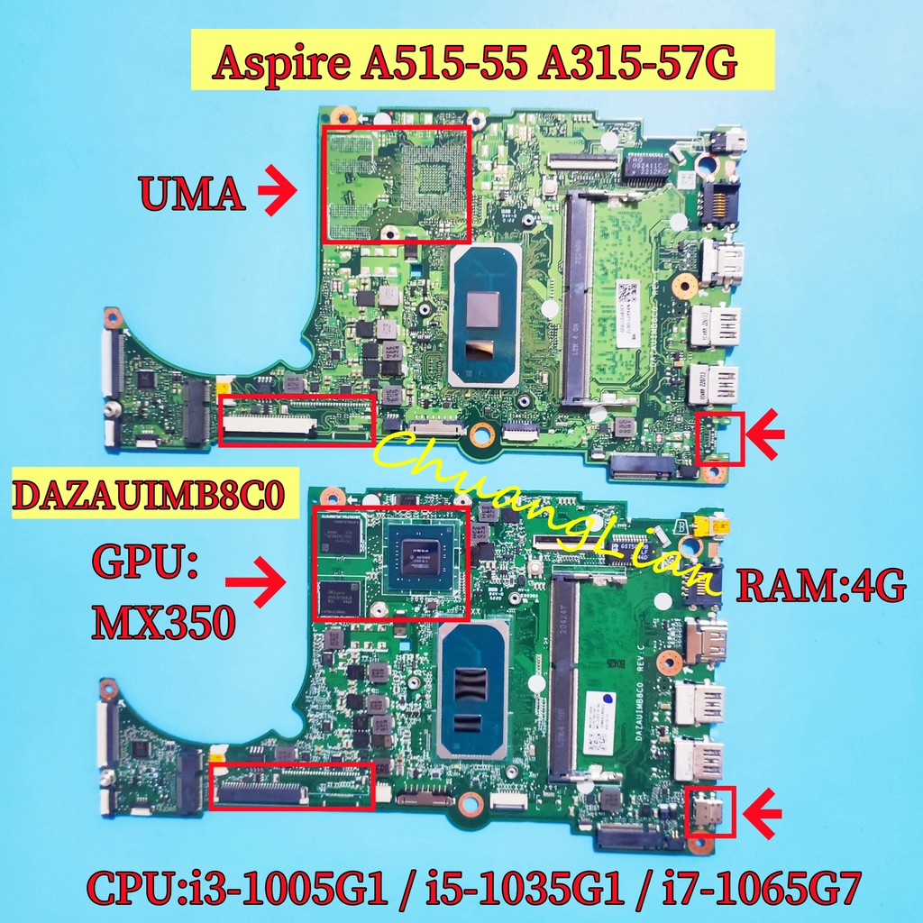 DAZAUIMB8C0 For Acer Aspire A515-55 A315-57G Laptop Motherboard With I3-1005G1 I5-1035G1 i7-1065G7 U