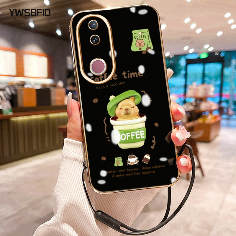 YWSBFID Casing Hp Untuk  VIVO V50 5G V50E 5G Case HP Casing pola Waktu Kopi Kesing Cesing tali berla