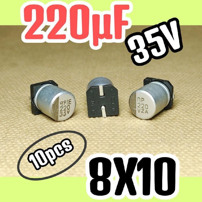 10pcs Solid kapasitor capasitor elko elco SMD 35v 220uf 35v 220 uf 35 v 35 volt 8x10 ORIGINAL