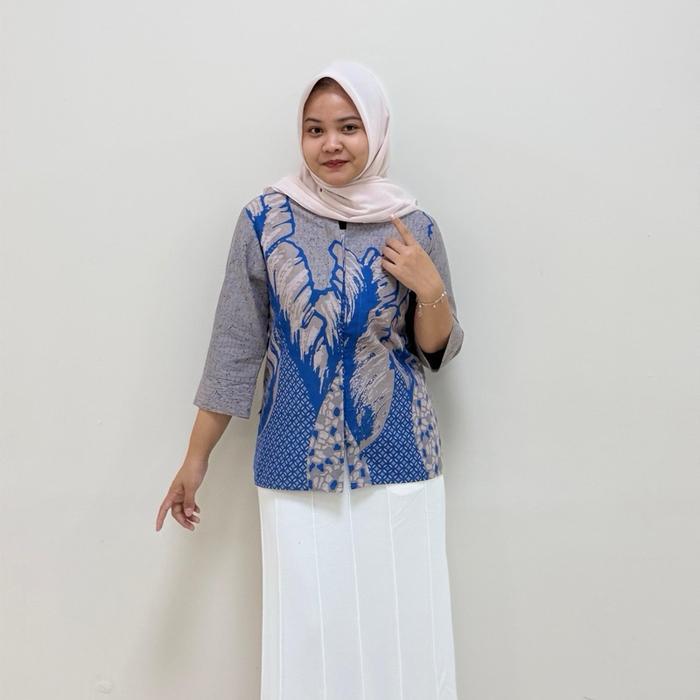 s7 BLOUSE wanita MOTIF SAGA atasan batik wanita cantik warna grey dan biru elektrik bahan Katun
