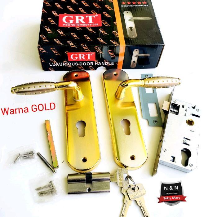 Handle pintu rumah 1set Gold emas GRT PREMIUM QUALITY / Kunci pintu rumah 1set kunci