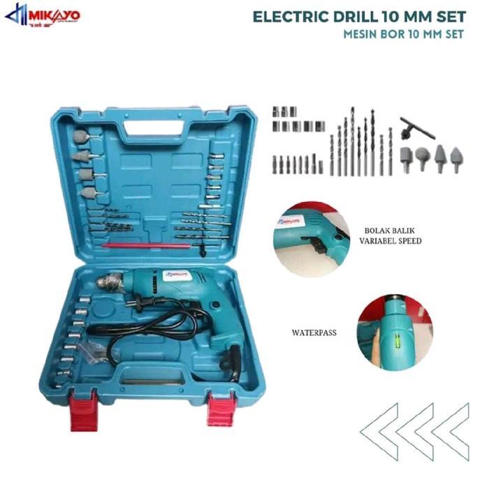 BOR 10 MM dari MIKAYO MESIN BOR Listrik Paket Lengkap satu set dalam koper BOR KABEL serbaguna bisa