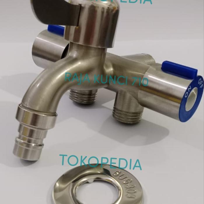 Toto - Kran Air Tembok Cabang 3 Stainless / Kran Katup 3 Lubang / Kran Air Mesin Cuci 1/2" Inch