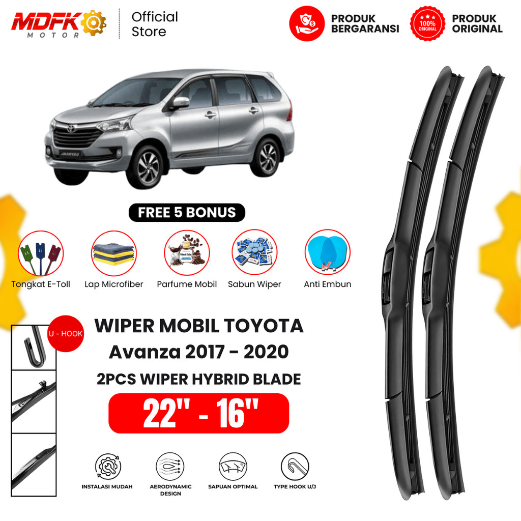 Wiper Toyota Avanza 2017-2020 Hybrid Kaca Depan Mobil Free 5 Bonus