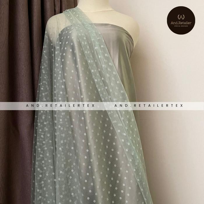 Terbaru Bahan Kain Tile Dot Polkadot Warna Sage Green