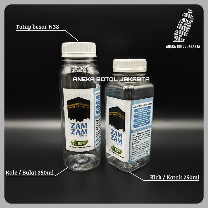 Botol zamzam 250ml dengan stiker tutup kale / Botol plastik 250ml stiker zamzam