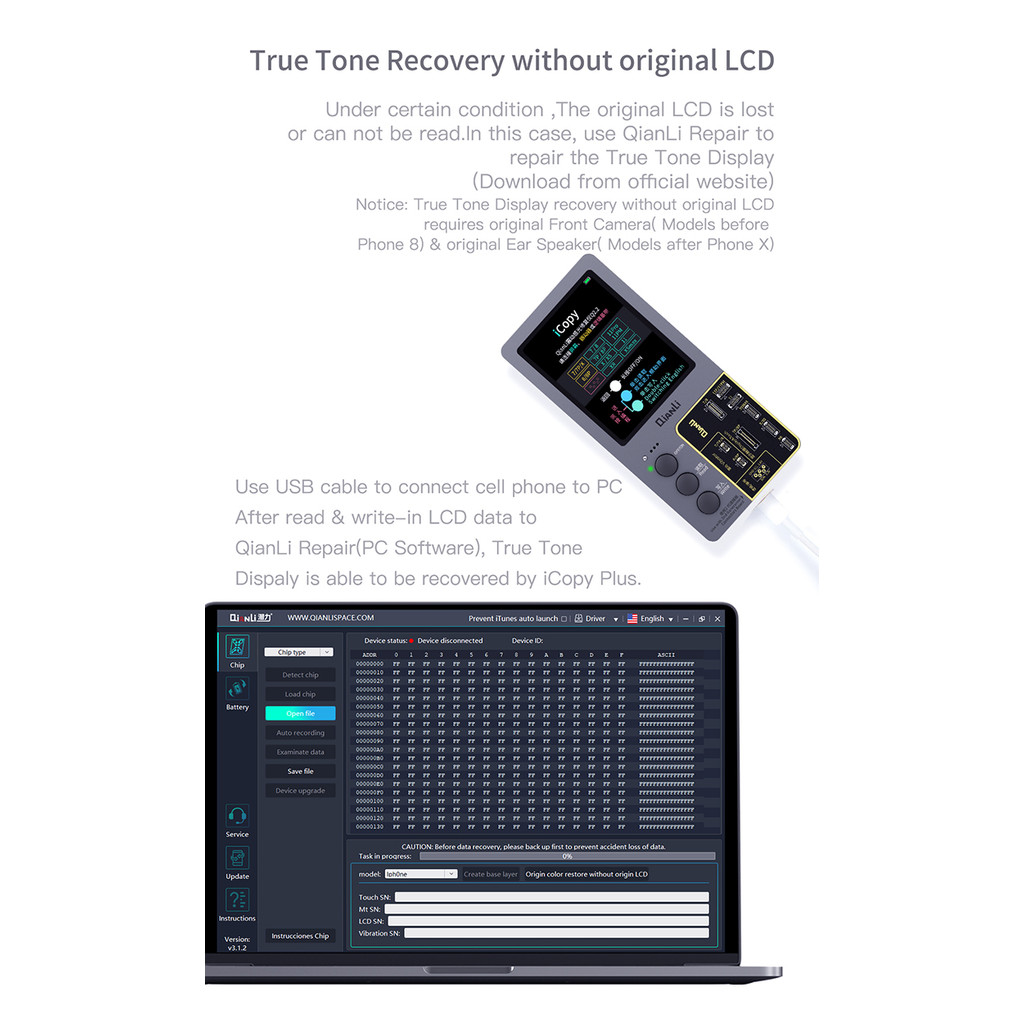 Qianli iCopy Plus 2.3v 2025 LCD Ture Tone Virbrator EEPROM Programmer Battery Testing Board Headset