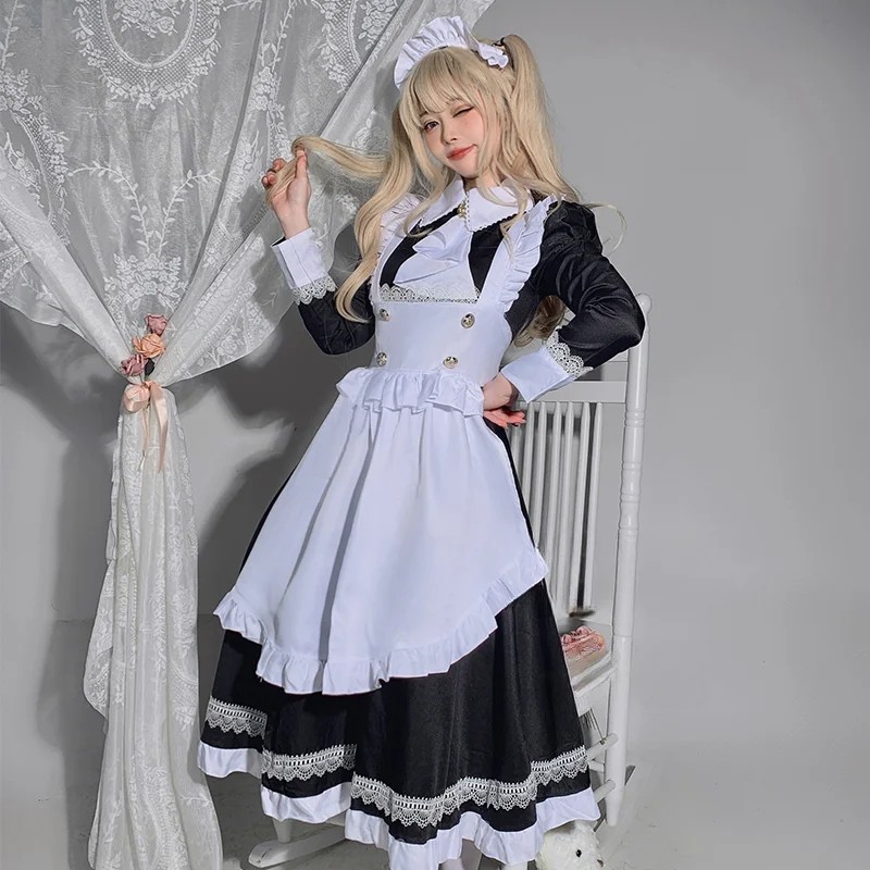 British Aristocracy Cosplay Costumes Women Plus Size Long Sleeve Maid Dress Japanese Kawaii Lace