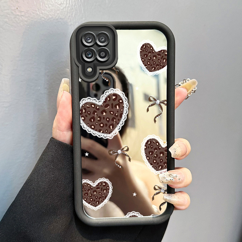 Casing Hp Samsung Galaxy A12 4G A12 5G F12 M12 A22 M22 Case Casing Jantung Leopard Pola Kasus cermin