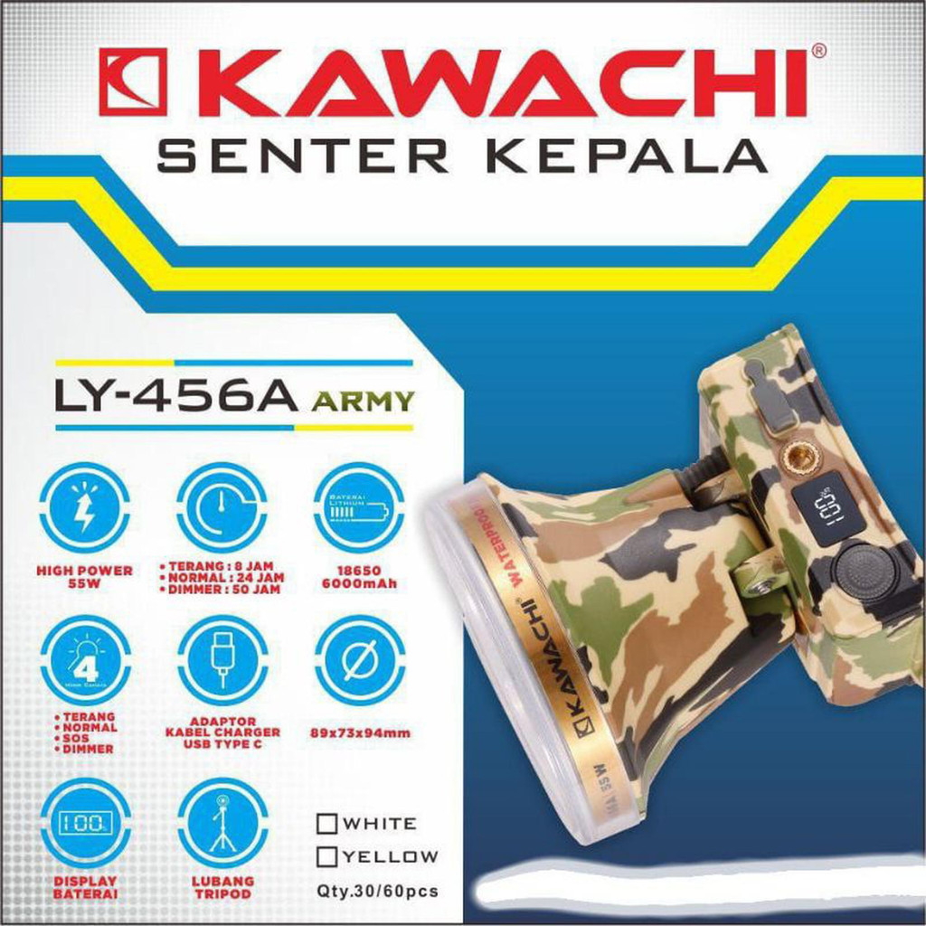 Senter Kepala Kawachi  55 Watt LY-456 Army Waterprooff Headlight Anti Air Super Terang