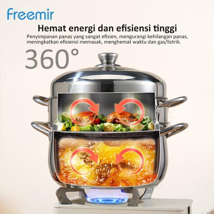 [Crehom] Freemir Panci Kukus Nasi 20 Menit Kukusan 2 Susun Stainless Masak Bolu Lebih Cepat Dandang