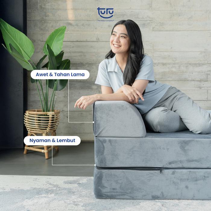 Turu Sofa Bed 2In1 Uk. 120X190 Turu Minimalis Grey / Trifold Kasur Sofa Pasti Ori