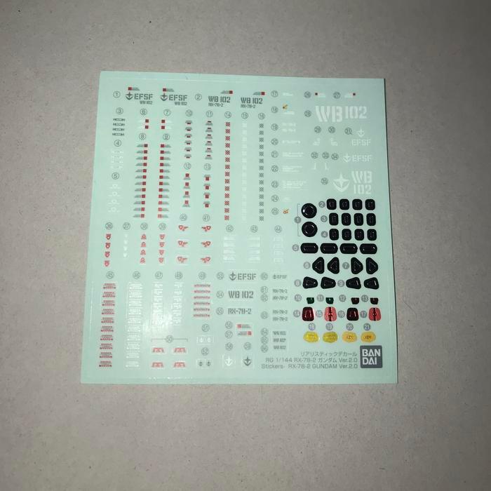 RG RX-78-2 Gundam Ver 2.0 Part Sticker Decal Unit