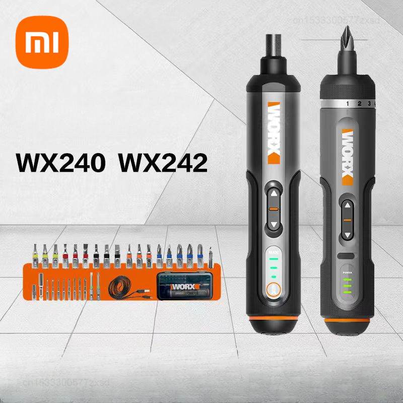Worx 4V Set Obeng Listrik WX242 Obeng Listrik Tanpa Kabel Pintar Pegangan Isi Ulang USB Bor Set 30 B