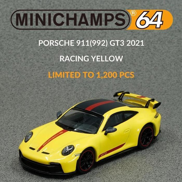 Minichamps 1/64 Porsche 911 (992) GT3 Racing Yellow 643061006