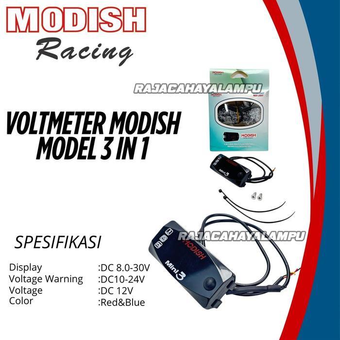 VOLTMETER AKI 3IN1 JAM SUHU VOLTMETER AKI MINI3 MODISH MOTOR UNIVERSAL HONDA YAMAHA SUZUKI