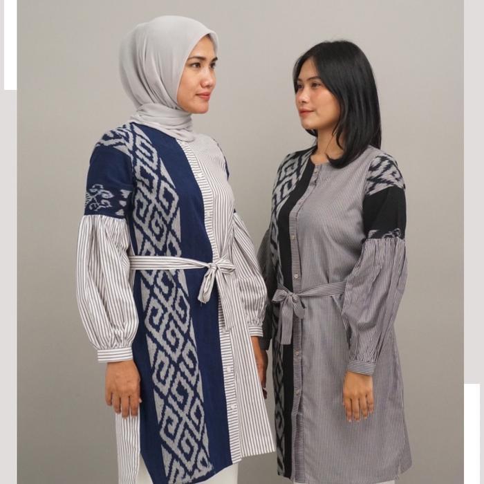El-Zatta Attire - Tunik Tenun Garis B0498 Navy