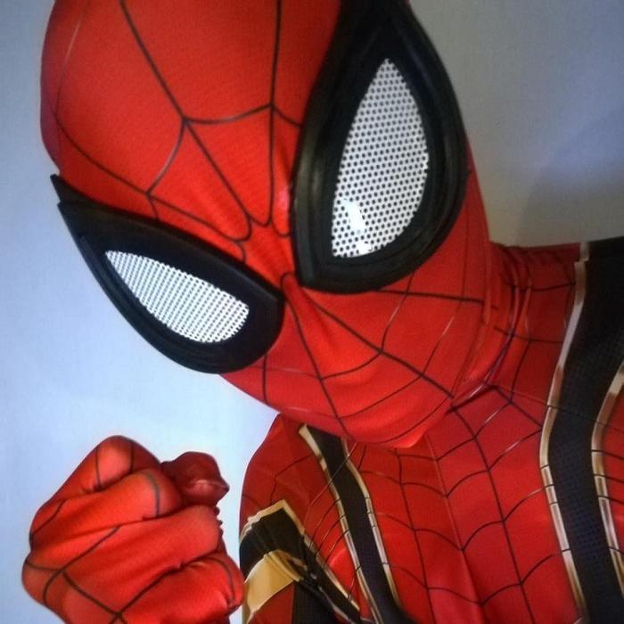 DEWASA KOSTUM SPIDERMAN MERAH HITAM BAJU COSPLAY SUPERHERO + TOPENG