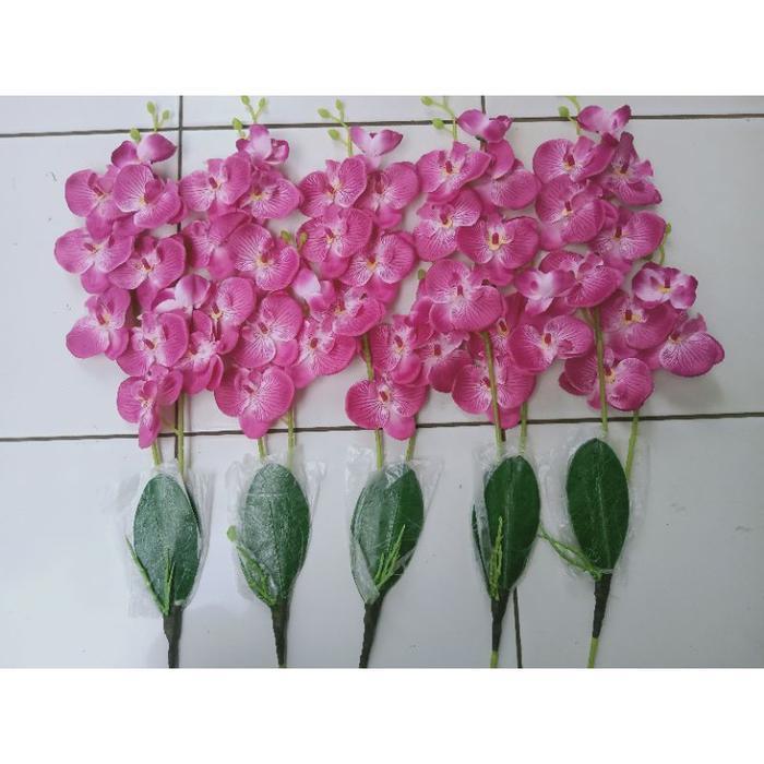 Bunga Hias Artificial Anggrek Bulan Putih Kuning Ungu Maroon Peach Hijau Cabang 2 untuk Hiasan