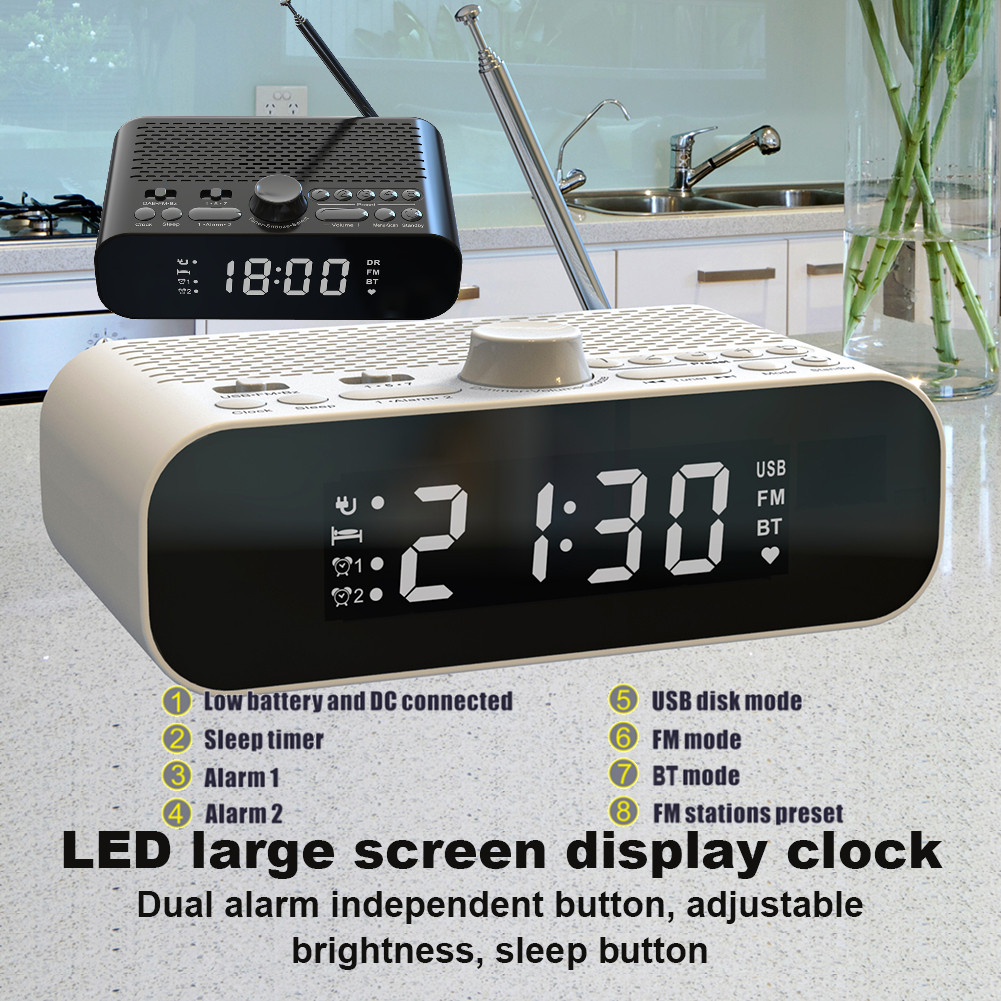 Portable DAB FM Radio BT Digital Radio LED Display Battery Operated Radio Rechargeable Digital Alarm