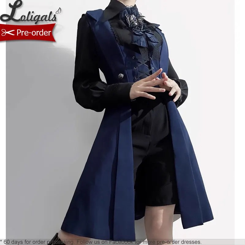 Ouji Lolita Vest Boy Style Vintage Medieval Cool Long Sleeveless Blazer By Chronicles ~ Night Of