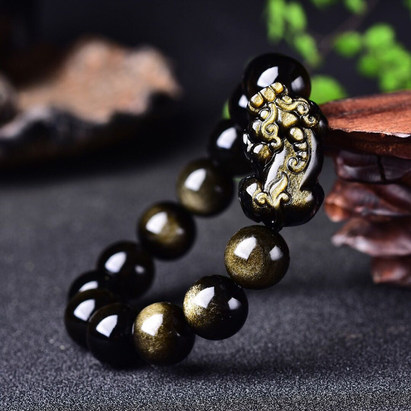 Natural Gold Obsidian Bracelet Men Women Healing Gemstone Fine Jewelry Pulsera Feng Shui Pixiu