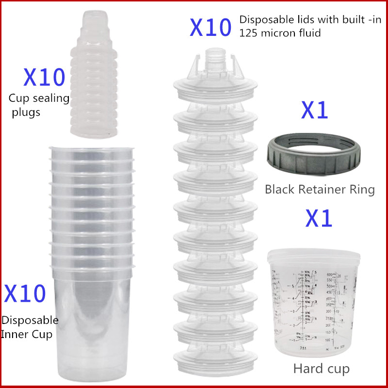 10pcs Spray Gun Cup Paint Mixing Tank Type H/O Quick Cup, Spray Gun Mix Tank 165/400/600ml Disposabl