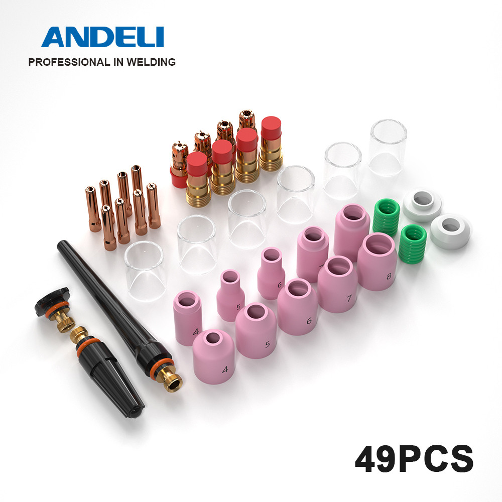 ANDELI 49PCS Welding Accessories Stubby Gas Lens For TIG Welding torch WP-17/18/26 Pyrex Glass Cup K
