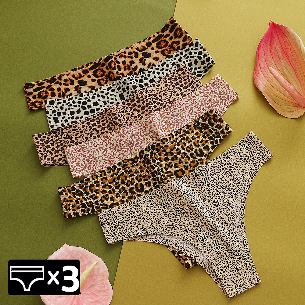 Warmste 3Pcs/Set Leopard Thongs Women'S Panties Thongs 2024 New Female Underwear Seamless Printed