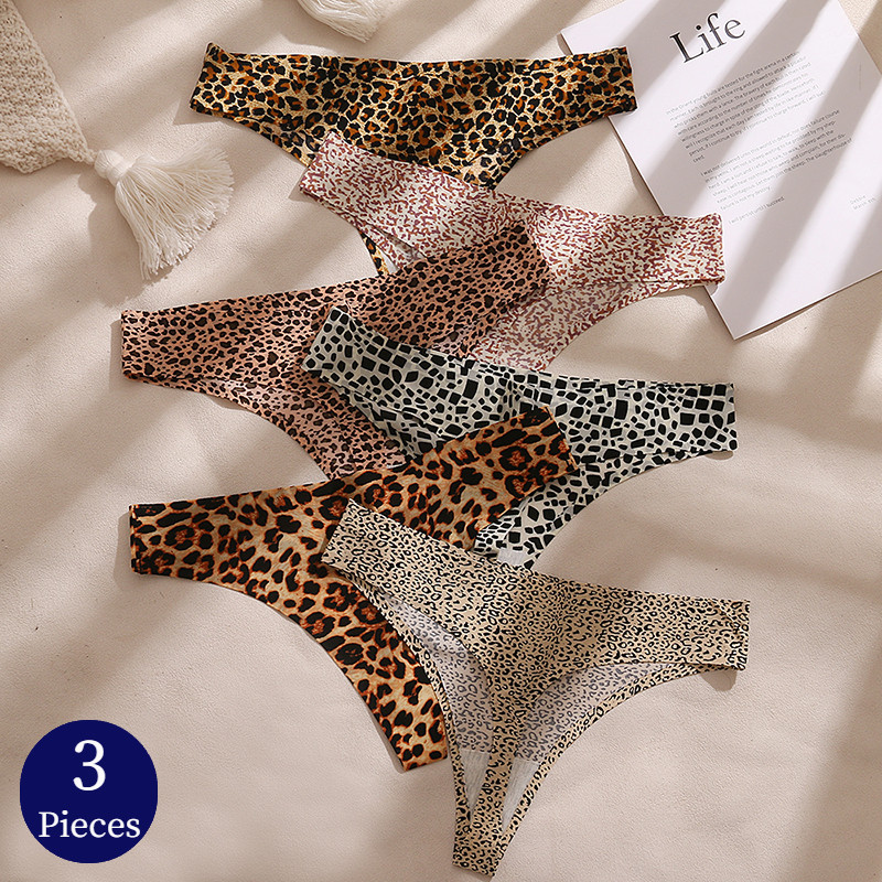 Giczi 3Pcs/Set Women'S Panties Fashion Leopard Thongs Woman Seamless Underwear Lingerie Breathable