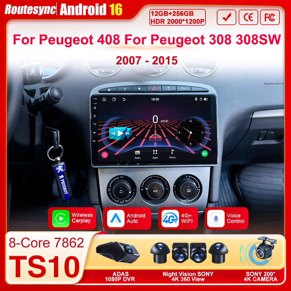 For Peugeot 408 For Peugeot 308 308SW 2007 - 2015 Carplay Auto Screen Android 16 Car Radio