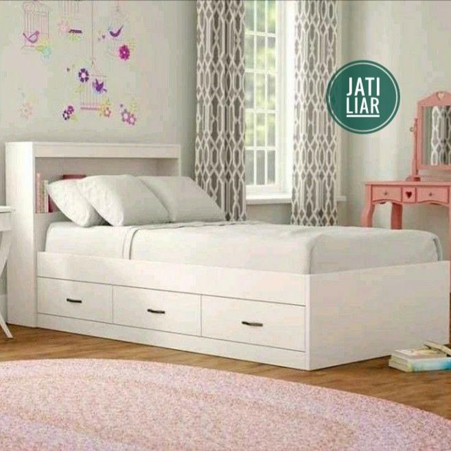 Dipan kayu mahoni asli putih / ranjang kayu minimalis - 100x200