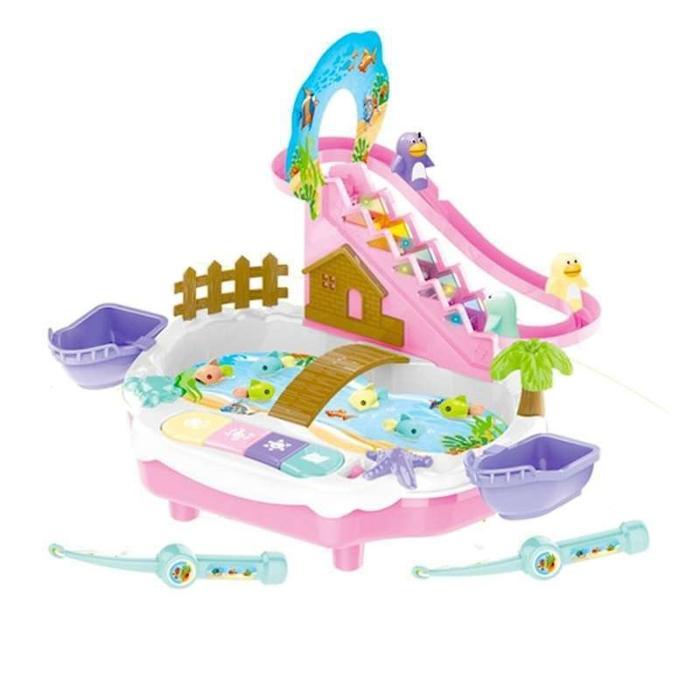 Happy Fishing 9939/41 Mainan Anak Fishing Game 2In1 Pancing Ikan & Track Seluncuran Buah Lampu