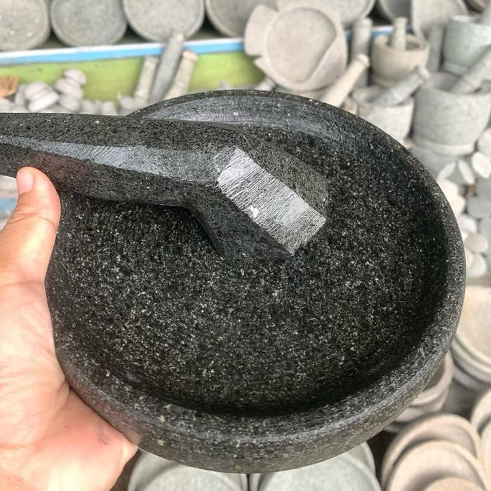 Cobek batu bubut asli uk.18cm free ulekan