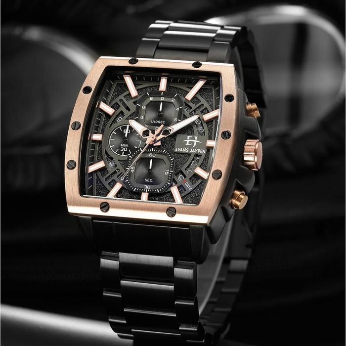 Evans Jayden Jam Tangan Pria 9463-2 Rantai Stainless Kaca Sapphire Steel Chronograph Water Resistant